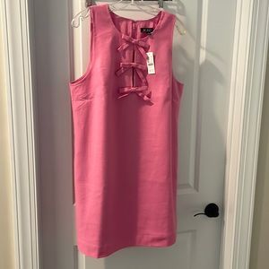NWT J. Crew Bow-front shift mini dress in stretch linen blend in pink - size L